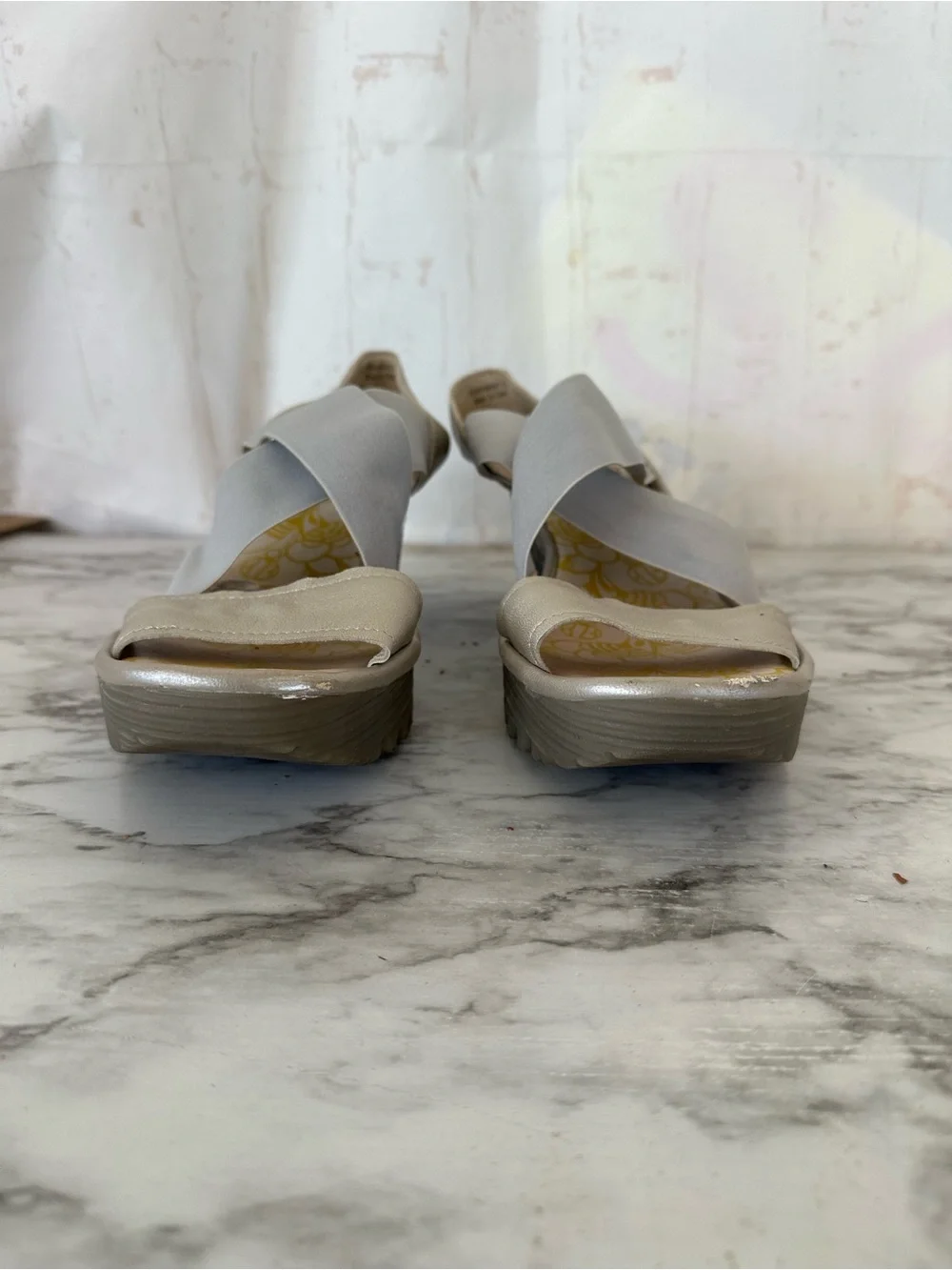 Fly London Yaji Wedge Sandals Gray Leather Elastic Comfort Casual EU 42 US 11